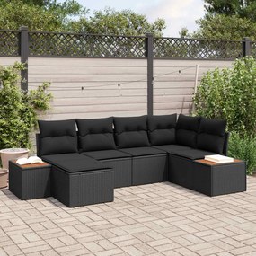 vidaXL Conjunto de Sofá de Jardim com almofada 6 pcs Preto vime PE
