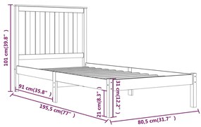 Estrutura de cama pequena solteiro 75x190 cm pinho maciço preto