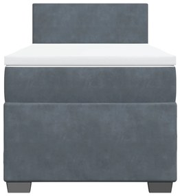 Cama box spring com colchão solteiro veludo cinzento-escuro