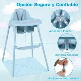 Cadeira refeição alta conversível 4 em 1 para bebés 2 alturas comTabuleiro duplo removível Arnês de 5 pontos Apoio para os pés Fácil de limpar 6-36 me