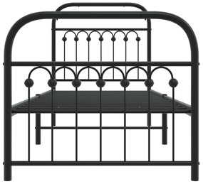 Estrutura de cama com cabeceira e pés 75x190 cm metal preto