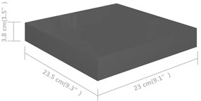 Prateleiras de parede suspensas 2 pcs 23x23,5x3,8cm MDF cinza