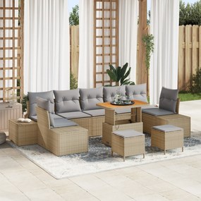 Conjunto de Sofá de Jardim de 10 Peças vidaXL com Almofadas em Rattan