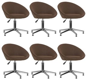 vidaXL Cadeiras de jantar giratórias 6 pcs tecido castanho