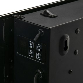 HOMCOM Lareira Elétrica de Parede 1800-2000W com Controle Remoto Simulação de Chama com Brilho Regulável Termostato e Temporizador para Salas de 30m² 91,4x11x44cm Preto