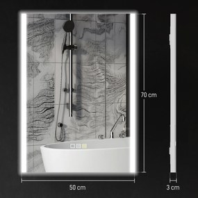 Espelho de Casa de Banho com Luz LED 70x50 cm 3 Cores de Luz Função Antiembaciamento Função de Memória IP44 Prata