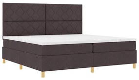 Cama Box Spring com Colchão &amp; LED Castanho Escuro 200x200 cm Tecido