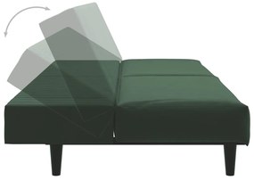 Sofá-cama de 2 lugares veludo verde-escuro