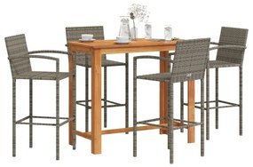 vidaXL 5 pcs conjunto de bar p/ jardim acácia maciça/vime PE cinzento