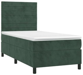 Cama com molas/colchão 80x200 cm veludo verde-escuro