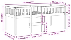Cama de criança sem colchão 90x190 cm pinho maciço branco