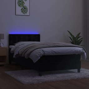 Cama box spring c/ colchão/LED 100x200 cm veludo preto