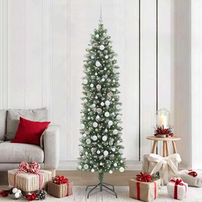 vidaXL Árvore Slim de Natal Artificial Verde e Branco 210 cm