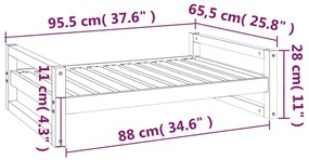 Cama para cães 95,5x65,5x28 cm madeira de pinho maciça branco