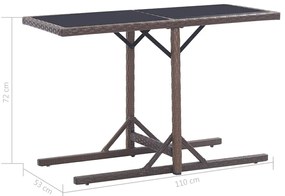 3 pcs conj. jantar p/ jardim vime PE e vidro temperado castanho