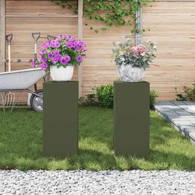 Suportes para Plantas Pilar 2 pcs Verde-Azeitona 24x24x55 cm Aço