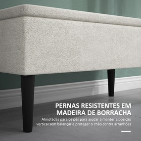 Banco de Armazenamento Quarto Capacidade 47L Tampa Abatível e Pés de Madeira de Borracha Carga 120 kg 95x38x45 cm Bege