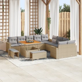 Conjunto de Sofá de Jardim vidaXL de 13 Peças com Almofadas Bege Ratta