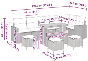 Conjunto de Sofás de Jardim vidaXL com Almofadas Cinza Rattan Acácia d