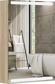 HOMCOM Armário mural móvel de banheiro com espelho, iluminação LED e prateleiras de vidro ajustáveis 50x12,5x70cm, madeira natural | Aosom Portugal