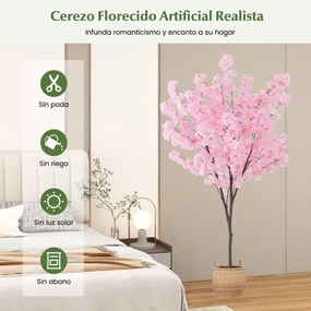 Cerejeira artificial 190 cm de altura Planta de flores sintéticas com 1170 flores cor-de-rosa Vaso de plantas Decoração de escritório em casa