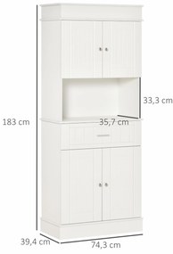 Armário de Cozinha Armário Alto de Cozinha com 1 Gaveta 4 Portas e Prateleiras Interiores Ajustáveis Móvel Auxiliar para Sala de Jantar Sala de Estar