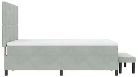 Cama Box Spring com Colchão e Banco Cinza Claro 140x190 cm Veludo