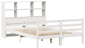 Cama com estante sem colchão 160x200 cm pinho maciço branco