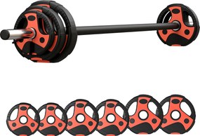 SPORTNOW Conjunto de Barra de Pesos com Discos Conjunto de Musculação com Discos 1,25kg 2,5kg e 5kg 140x17x17cm Preto e Vermelho | Aosom Portugal