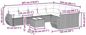 10 pcs conj. sofás jardim com almofadões vime PE cinzento-claro