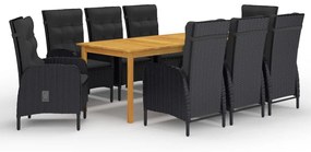 vidaXL 9 pcs conjunto de jantar para jardim preto