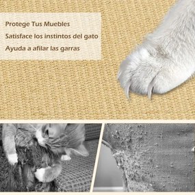 Conjunto de 2 tapetes arranhadores para gatos em sisal natural para gatos de interior, adesivos com ganchos e laços, 80 x 50 cm, natural