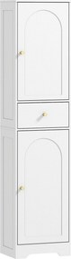 HOMCOM Coluna Casa de Banho com 2 Portas Arqueadas Gaveta e Prateleiras Ajustáveis Armário Alto Casa de Banho 40x29,5x170 cm Branco com Veios | Aosom Portugal