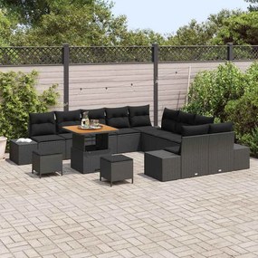 Conjunto de Sofás de Jardim com 13 Peças, Almofadas Pretas, Rattan e P