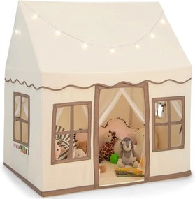 Tenda de brincar para crianças 134 x 118 x 100,5 cm com luzes LED em forma de estrela e tapete antiderrapante com 2 janelas para maiores de 3 anos Caf