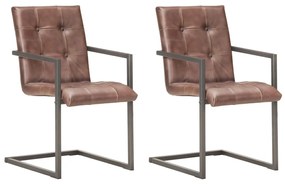 vidaXL Cadeiras jantar cantilever 2 pcs couro genuíno castanho velho