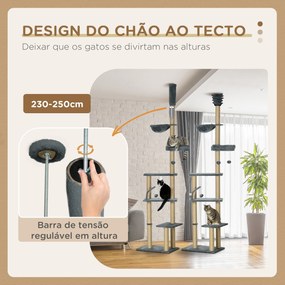 PawHut Arranhador para Gatos do Solo ao Teto de 230-250 cm Arranhador