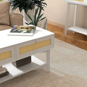 HOMCOM Mesa de Centro com 2 Gavetas Decorativas de Vime e Prateleira d