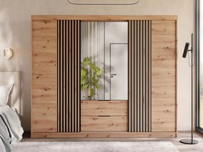 Roupeiro Honolulu 247, Preto, Carvalho Artisan, 213x250x60cm, 217 kg, Portas para roupeiro: Com dobradiças, Deslizante