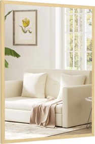 Espelho de parede retangular de 80 x 60 cm, com moldura em madeira natural, ideal para a casa de banho, sala de estar ou quarto