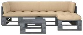 vidaXL 4 pcs conj. lounge paletes c/ almofadões pinho impregnado cinza