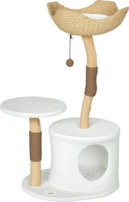 PawHut Arranhador para Gatos com Casa Plataforma Arranhador e Almofada Lavável 55x45x102 cm Branco | Aosom Portugal