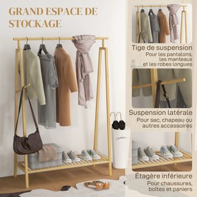 Guarda roupa aberto em bambu, em madeira com prateleira para sapatos, 110 x 42 x 152 cm