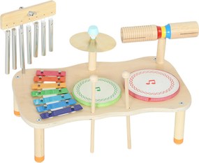 AIYAPLAY Instrumentos Musicais Infantis de Madeira Montessori com Tambor Xilofone Duplo Som Prato Sino de Vento Madeira Natural | Aosom Portugal