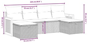 6 pcs conjunto sofás de jardim c/ almofadões vime PE preto