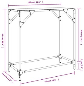 Mesa consola com tampo em vidro preto 60x35x81 cm aço