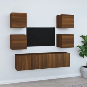 Conjunto móveis de TV 6pcs madeira processada carvalho castanho