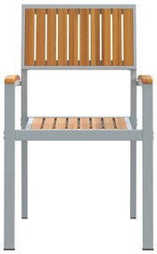 Conjunto de Cadeiras de Jardim Empilháveis 6 pcs Cinza Aço e Madeira d