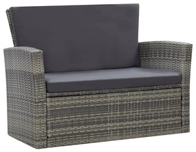 4 pcs conjunto lounge de jardim c/ almofadões vime PE cinzento