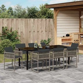 Conjunto de Jantar de Jardim com Almofadas 9 Peças Cinza Rattan Poly